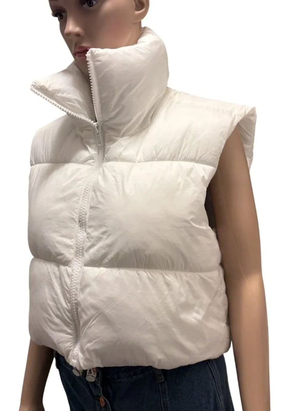 White Cropped Puffer Vest Size Small